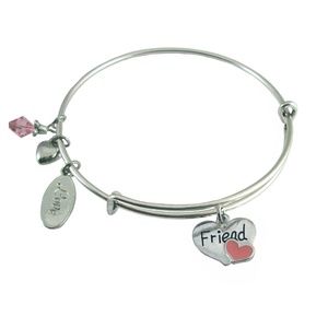 Expandable Silver Friend Charm Bangle Bracelet